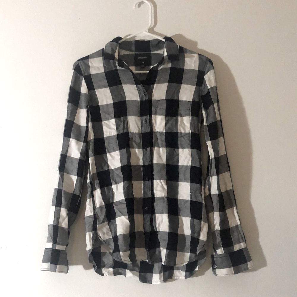 Madewell black and white checkered slim button down shirt XXS